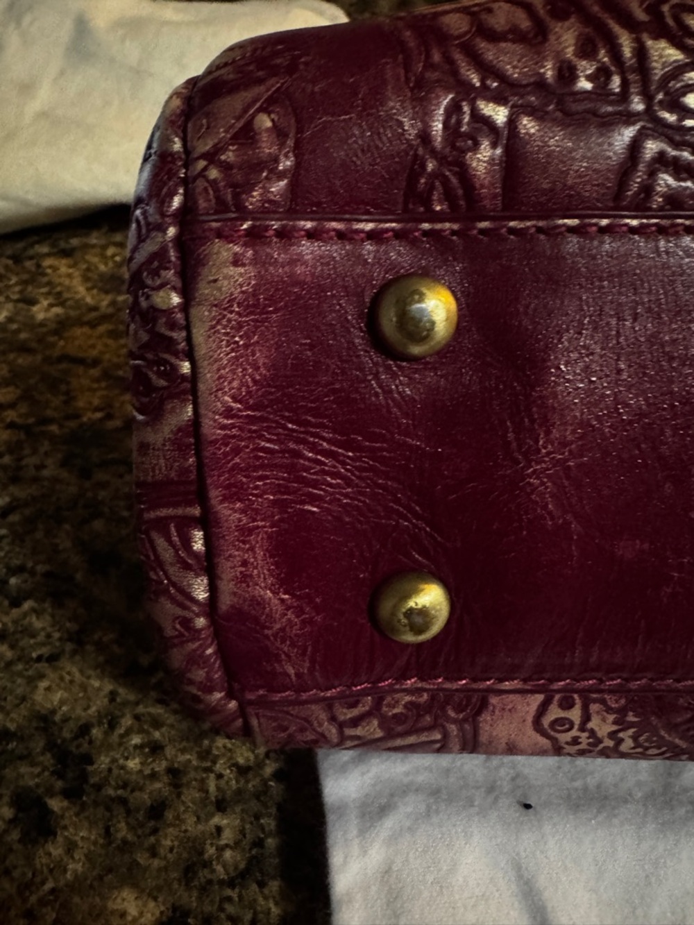 Women's Embossed Paisley Top-Handle Bag in Deep Burgundy. Patricia Nash - Picture 2 of 11